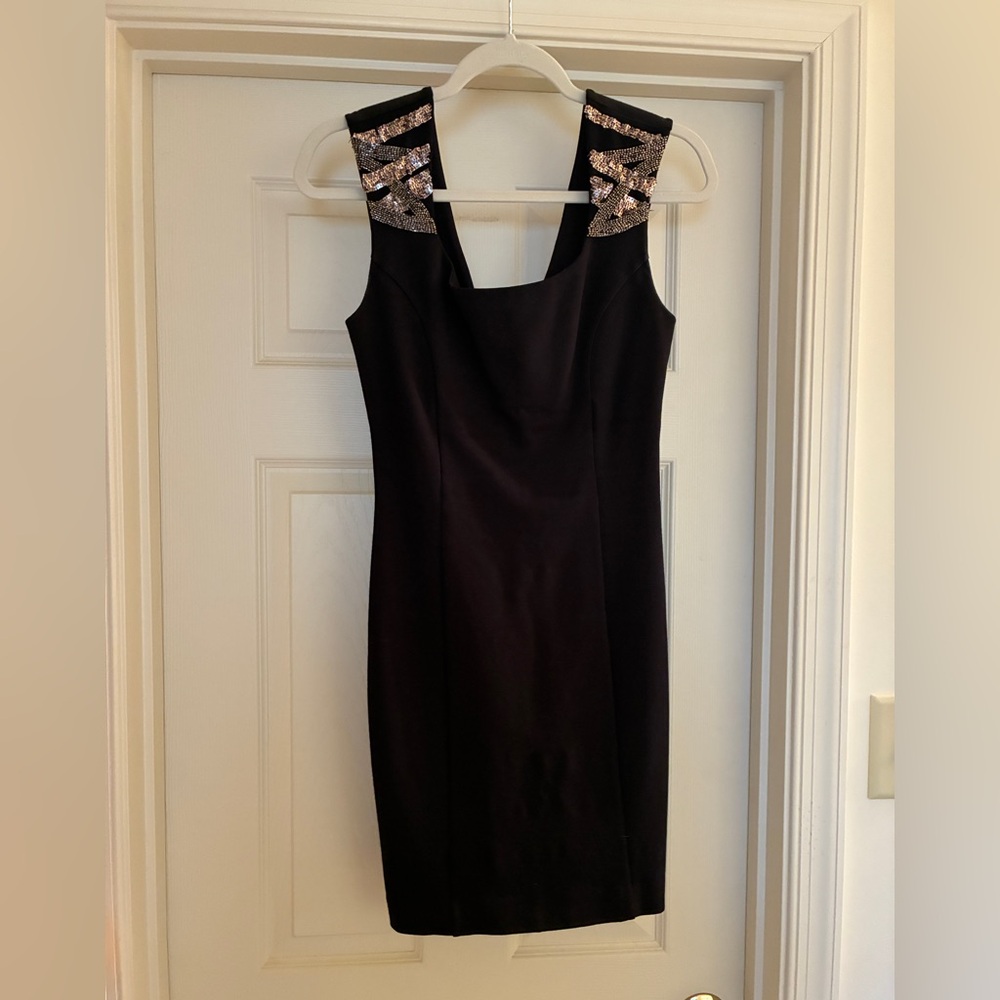 GUESS Black Mini Dress with Embellished Shoulders